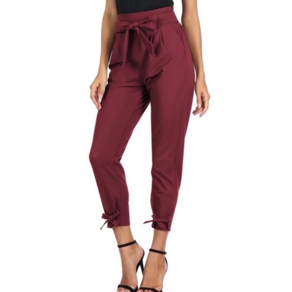 NWT Grace Karin Paper Bag Waist Dress Pants Hunter Green